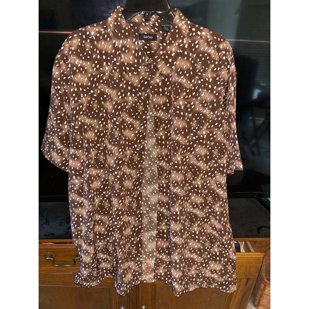 Gachu Men’s Designer Shirt Sleeve All Over Print Brown Casual Shirt 2XL